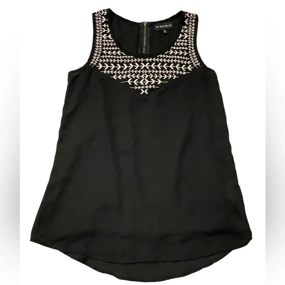 My Michelle Black and White Embroidered Tank Top
